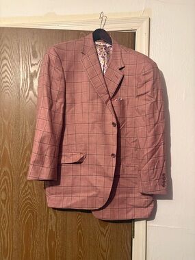 Men's Checked Blazer in Dusty Pink Windowpane